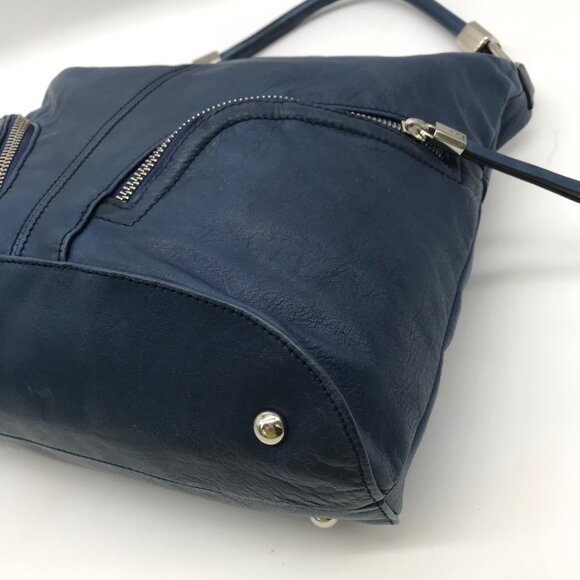 B. Makowsky Blue Leather Double Zipper Shoulder Bag - Picture 7 of 12